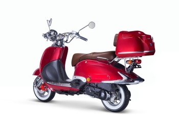 TECHNO CLASSIC 2.0 RETRO ROLLER 50ccm rot mit Topcase und brauner Sitzbank