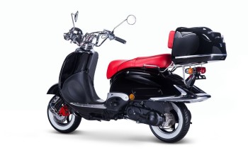 TECHNO CLASSIC 2.0 RETRO ROLLER 50ccm schwarz mit Topcase und roter Sitzbank