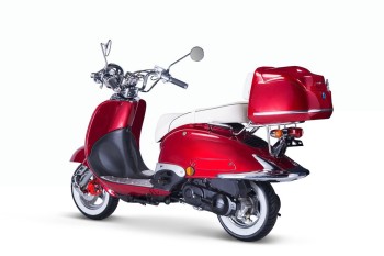 TECHNO CLASSIC 2.0 RETRO ROLLER 50ccm rot mit Topcase und weisser Sitzbank