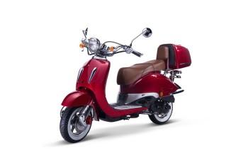 TECHNO CLASSIC 2.0 RETRO ROLLER 50ccm rot mit Topcase und brauner Sitzbank