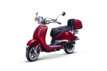 TECHNO CLASSIC 2.0 RETRO ROLLER 50ccm rot mit Topcase und schwarzer Sitzbank