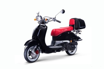 TECHNO CLASSIC 2.0 RETRO ROLLER 50ccm schwarz mit Topcase und roter Sitzbank