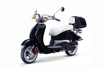 TECHNO CLASSIC 2.0 RETRO ROLLER 50ccm schwarz mit Topcase und weisser Sitzbank