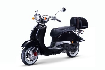 TECHNO CLASSIC 2.0 RETRO ROLLER 50ccm schwarz mit Topcase und schwarzer Sitzbank