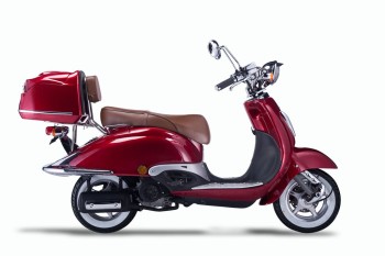 TECHNO CLASSIC 2.0 RETRO ROLLER 50ccm rot mit Topcase und brauner Sitzbank