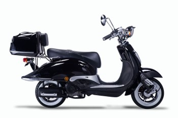 TECHNO CLASSIC 2.0 RETRO ROLLER 50ccm schwarz mit Topcase und schwarzer Sitzbank