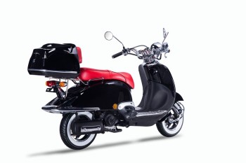 TECHNO CLASSIC 2.0 RETRO ROLLER 50ccm schwarz mit Topcase und roter Sitzbank