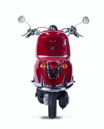 TECHNO CLASSIC 2.0 RETRO ROLLER 50ccm rot mit Topcase und brauner Sitzbank