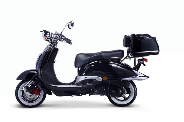 TECHNO CLASSIC 2.0 RETRO ROLLER 50ccm schwarz mit Topcase und schwarzer Sitzbank